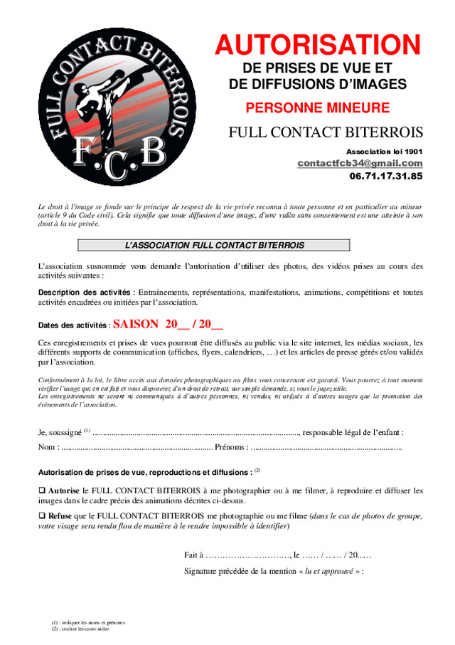 Aperçu de 04 - Autorisation prise de vue MINEURS et diffusion FCB.pdf